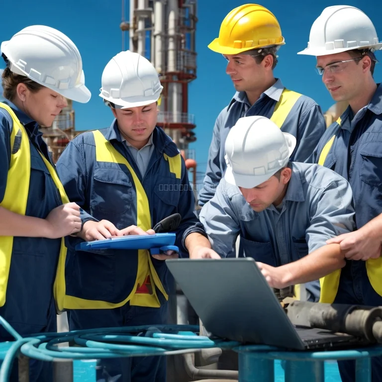 Oil rig workers operating machinery